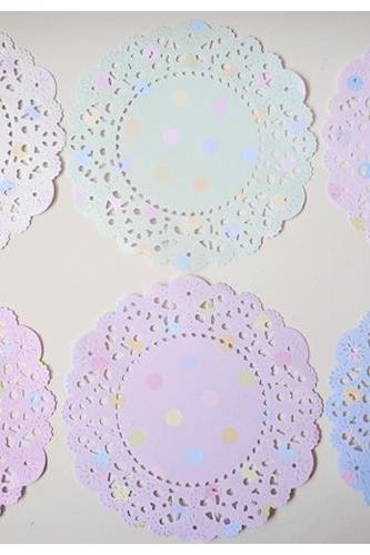 6 Parisian Lace Doily Pastel colors colored polka dot / pack 