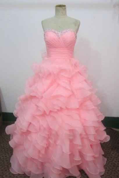 High Quality Handmade Pink Ball Gown Prom Dresses 2015, Pink Prom Dresses, Ball Gown Formal Dresses,evening Dresses, Party Dresses