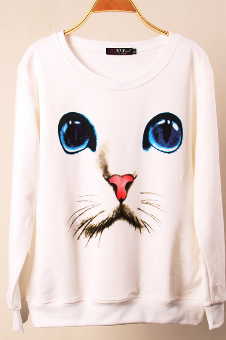 Cute Cat Long-sleeved Round Neck Sweater Ax30917ax