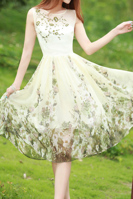 Sweet Sleeveless Chiffon Embroidered Dress #we31002po