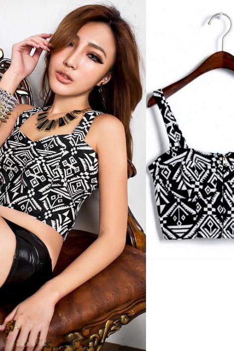 New Womens ladies Beautiful Sexy Printed Zipper Front Crop Top