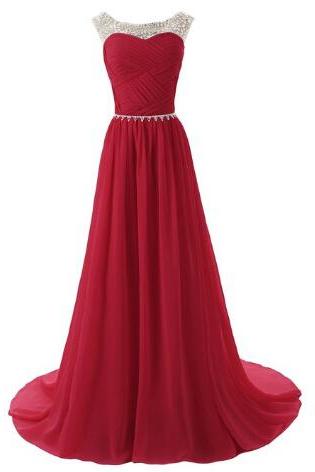Pretty Handmade Burgundy Floor Length Prom Gown with Beadings, Prom Dresses 2017, Formal Gown