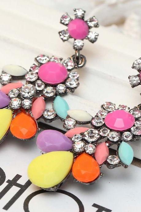 Colourful Drop And Dangle Crystal Earrings
