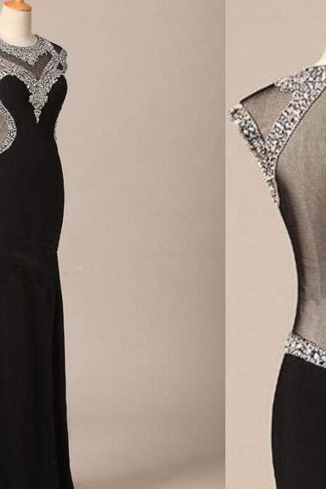 Pretty Handmade Black And Sexy Long Prom Gown With Beadings, Sexy Black Evening Dresses, Black Prom Gown, Formal Dresses