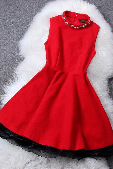 Slim Red Stitching Organza Dress #we31401po