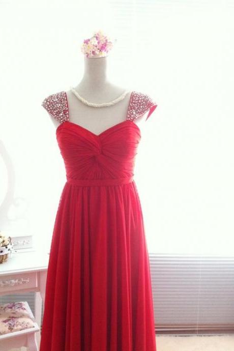 Pretty High Quality Red Straps Long Prom Dressess Lace-up With Beadings, Red Prom Dresses, Evening Dresses, Formal Gown