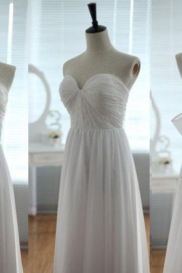Pretty Handmade White Sweetheart Simple Prom Gown 2015, Bridesmaid Dresses, White Prom Dresses 2015, Party Dresses