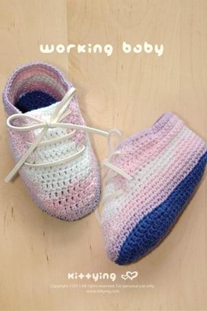 Crochet Pattern for Baby Booties | Working Baby Booties PATTERN by kittying
