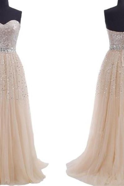 Long A-line Prom Dress featuring Sweetheart Bodice and Sequin and Beading Embellishment