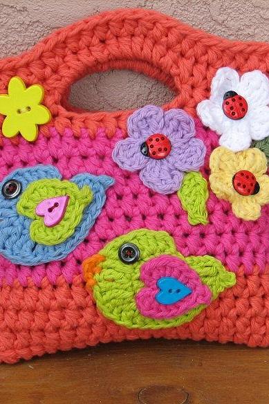 Girls Bag / Purse With Birds And Flowers , Crochet Pattern Pdf,easy, Great For Beginners, Pattern No. 16