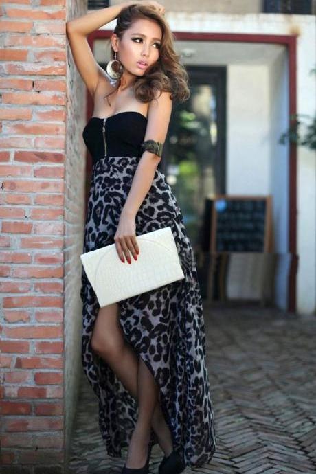 Backless Strapless Dress Leopard Print