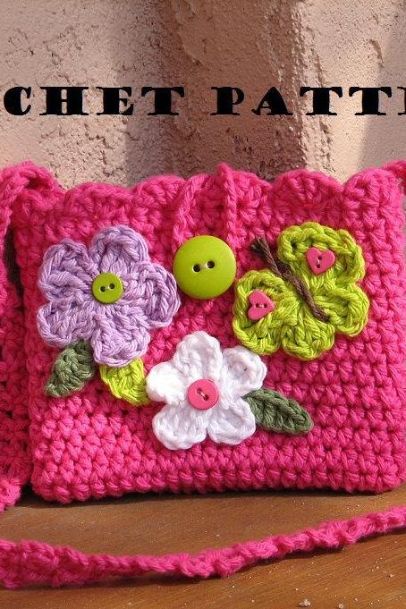 Girls Bag / Purse With Butterfly And Flowers, Crochet Pattern Pdf,easy, Great For Beginners, Pattern No. 13