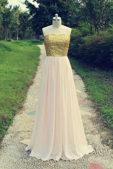Pretty Handmade Gold Sequins Long Prom Dresses 2016, Formal Gowms, Prom Dresses 2016, Evening Dresses