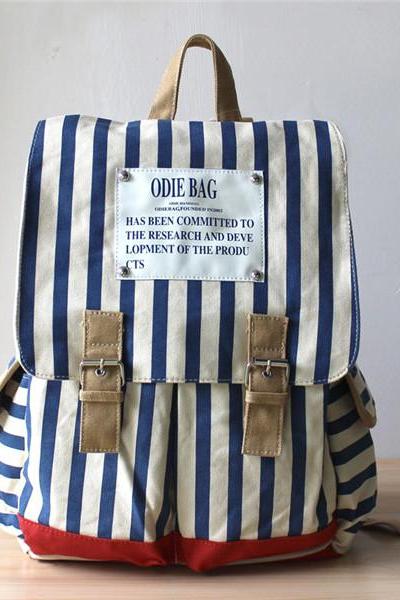 Stripes Printed Backpack With Double Buckle Detail