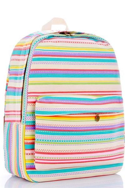 Multicolor Stripes Canvas Backpack