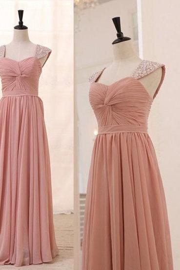 Pretty Light Pink Straps Chiffon Prom Dresses2015, Bridesmaid Dresses 2015, Bridesmaid Dresses, Formal Dresses, Evening Dresses