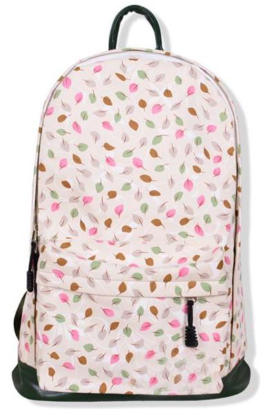 Multicolour Leaves Print Canvas School Bag Travel Backpack