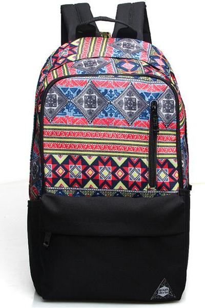 Geometric Pattern Canvas School Bag Travel Backpack