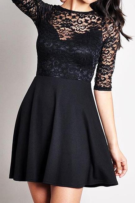 Sexy Lace Stitching Round Neck Halter Dress #ew32201po