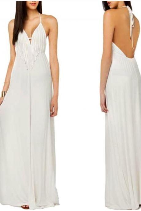 Sexy Elegant White Halter Long Dress