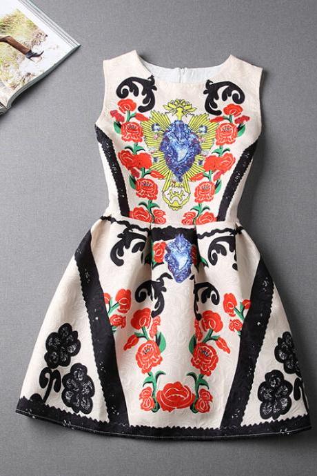Vintage Jacquard Printed Sleeveless Dress Df32410khu