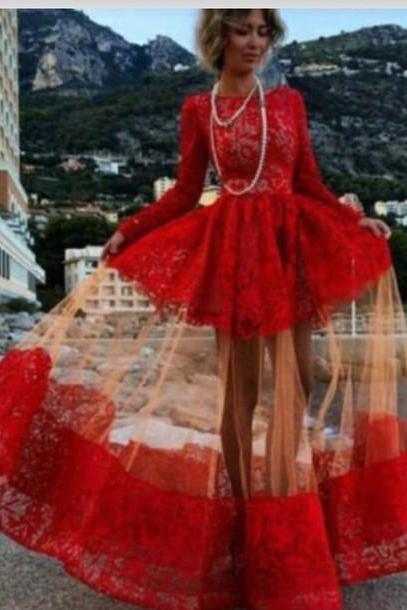 Long Sleeve Lace Dress Dress Red