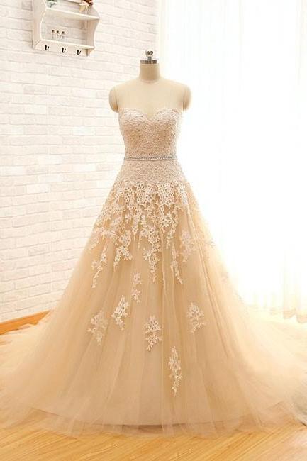 Real Image Sweetheart Lace Tulle Wedding Dresses 2015 A-line Bridal Gowns Vintage Wedding Dress Champagne Wedding Gowns, Bridal Dresses, Vestido de Novias, Weddings