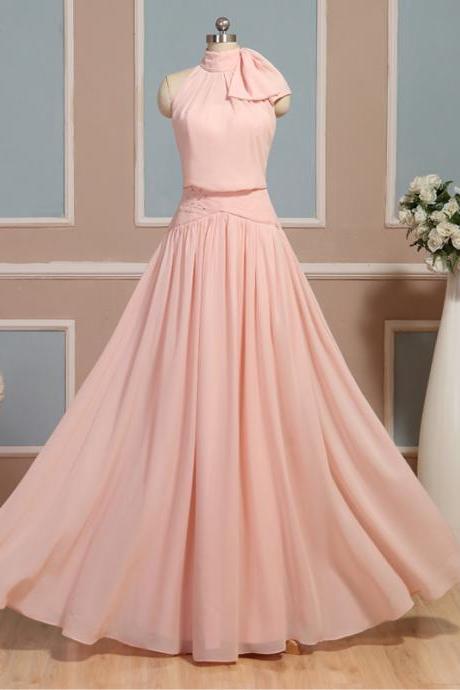 Pretty Light Pink Halter Long Formal Dresses, Pink Formal Dresses, Formal Gowns, Evening Dresses, Formal Dresses