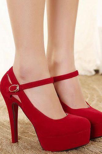 Sexy Suede Round Toe Pumps In Red And Black