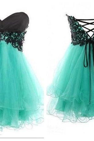 Lace Ball Gown Sweetheart Mini Prom Dress, Cheap Short Homecoming Dress, Short Prom Dress, Green Lace Dress, Turquoise Prom Dresses, Turquoise Graduation Dresses