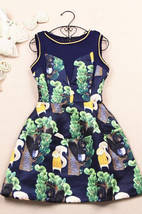 Fashion Printing Stitching Sleeveless Vest Dress Vc33020mn