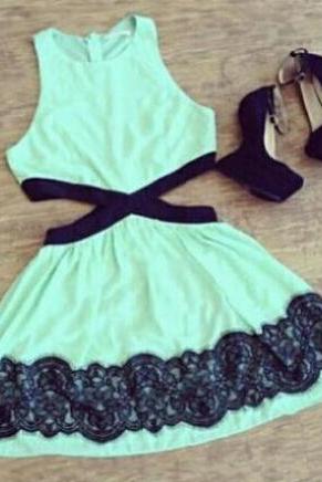 Fashion Green Lace Sleeveless Dress Vc33023mn