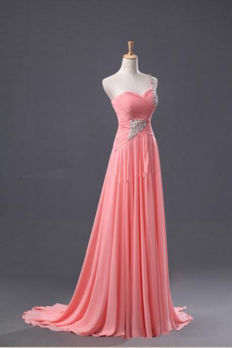 Pretty Pink One-Shoulder Simple Prom Dress with Beadings, Prom Dresses, Simple Prom Dresses 2016, Prom Gown, Evening Dresses