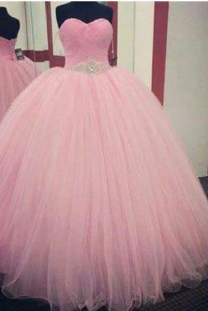 Custom Made Sweetheart Neckline Floor Length Pink Prom Dresses, Pink Ball Gown