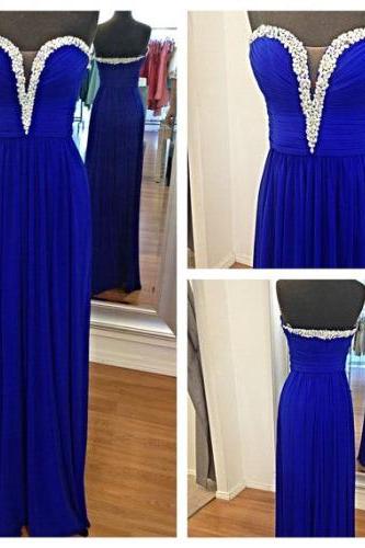 Custom Made A Line Sweetheart Neckline Long Blue Prom Dresses, Long Evening Dresses