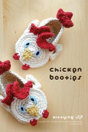 Chicken Rooster Cockerel Cock Baby Booties 2 Crochet PATTERN PDF - Chart & Written Pattern by kittying