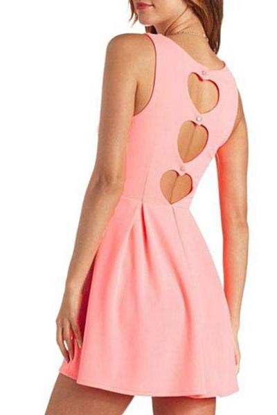 Pink Sleeveless Heart Shaped Cut Out Dress