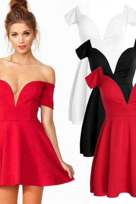 Sexy Deep V-Neck Sexy Party Dress with Bra