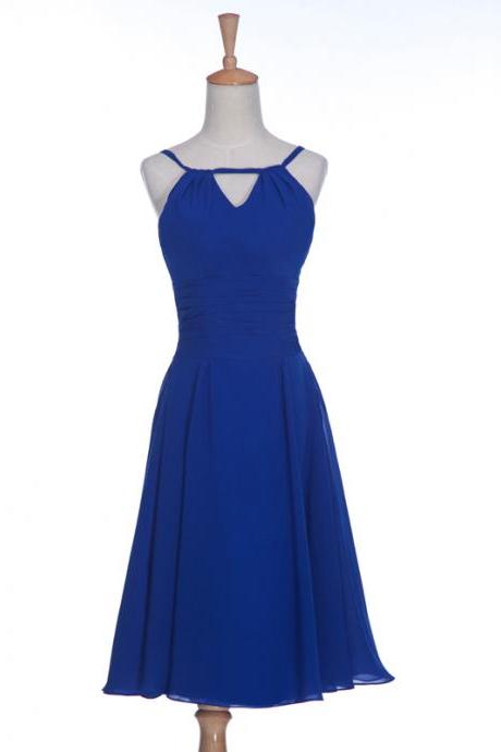 Custom Made Round Neck Short Blue Prom Dresses, Short Bridesmaid Dresses
