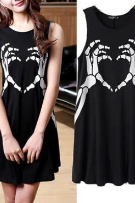 Skeleton Hands Print Shift Dress