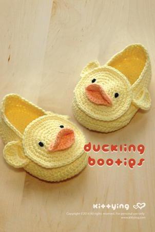 Duck Duckling Baby Booties Crochet PATTERN, Yellow Duck, Yellow Duckling, Duck Applique, Chart & Written Pattern by kittying (DB01-Y-PAT)