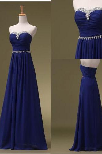 Custom Made Royal Blue Sweetheart Neck Long Prom Dresses, Evening Dresses