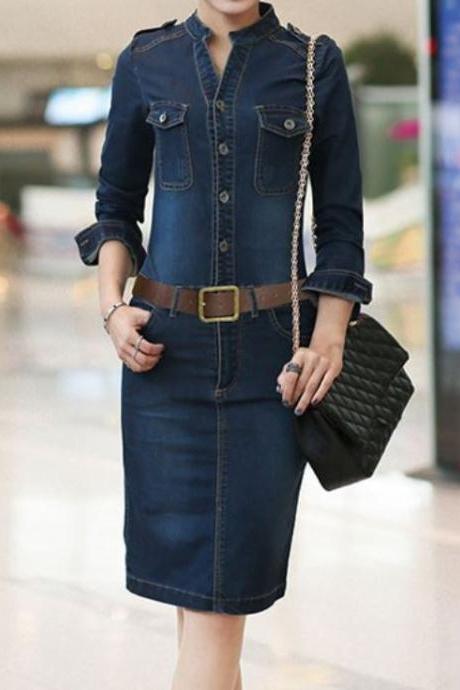 Women Denim Blue Denim Long Sleeve Dress Sizes Small,Large,Medium and Extra Large