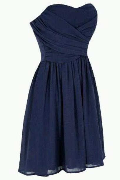 Custom Made Sweetheart Neck Short Prom Dresses, Navy Blue Prom Dresses