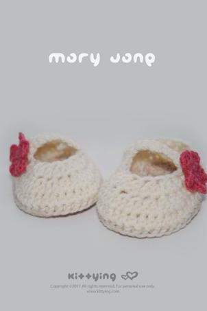 Crochet Pattern - Off White Mary Jane Baby Booties Preemie Shoes Newborn Socks Ballerina Baby Slippers Crochet Flower Applique (mj01-w-pat) By
