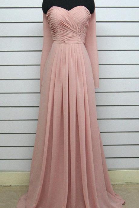 Elegant Peach Pink Simple Chiffon Handmade Prom Dresses, Light Pink Bridesmaid Dresses, Simple Prom Dresses, Formal Gowns