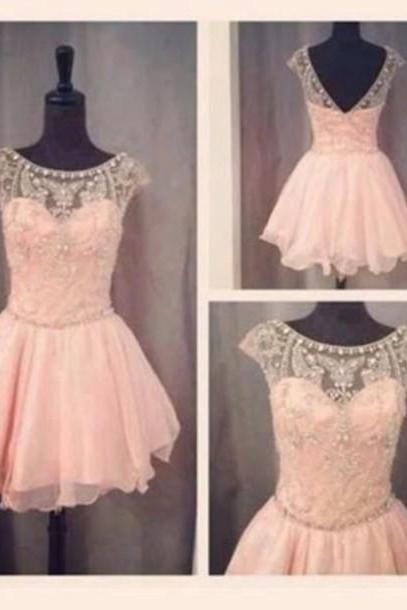Custom Made Round Neck Short Pink Prom Dresses, Graduation Dresses, Homecoming Dresses
