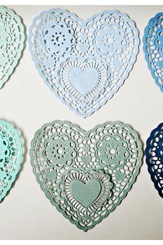 Heartshape Lace colored doilies 4' for Scrap booking or card making / pack 