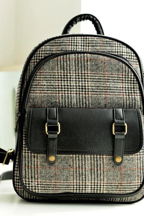 2015 new fashion Fresh Plaid Canvas College Nice Backpack