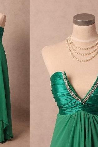 Pretty Green Handmade Chiffon A-line Prom Dresses, Green Prom Gown, Sexy Formal Dresses, Party Dresses